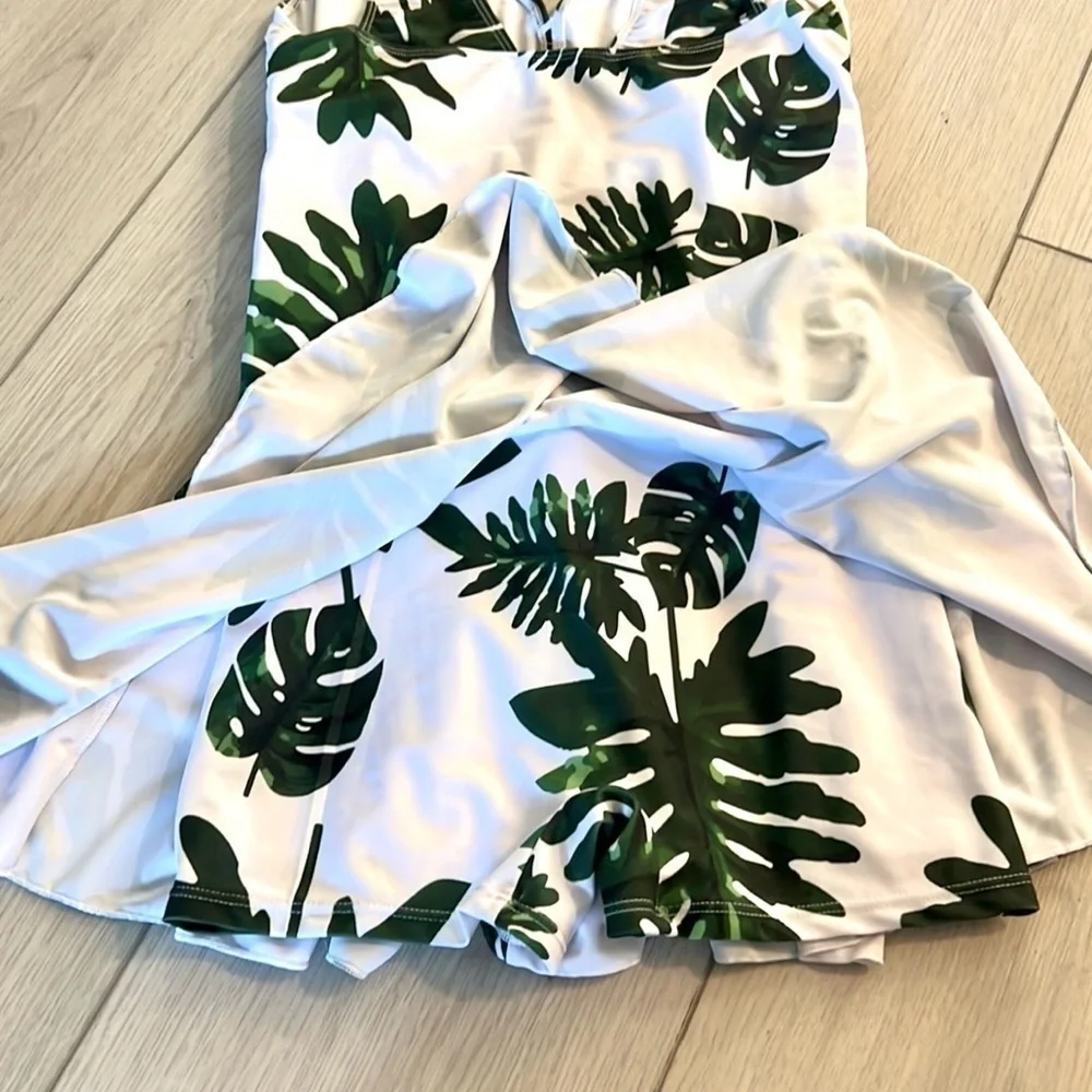 NBW,  One-Piece Palm Beach Bathing Suit with Attached Skort, Size M